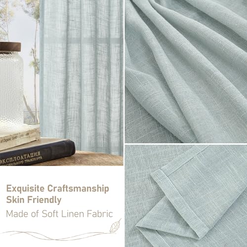 Sheer Linen Curtains 63 inches Long for Bedroom Window 2 Panels (Greyish Blue / 38"W x 63"L (Pack of 2))