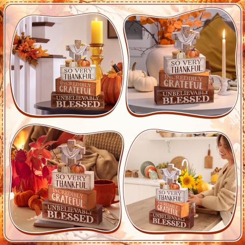 4 Pcs Fall Table Decoration for Home Religious Cross Stacked Signs (Cross Fall)