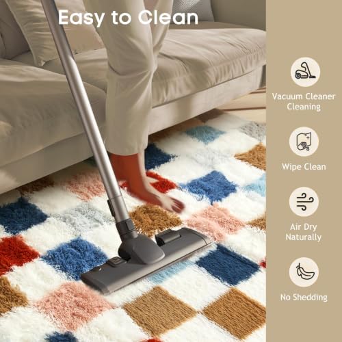 Checkered Rainbow Rug for Living Room Bedroom (Checkered Rainbow / 4' x 6' (Rectangular))