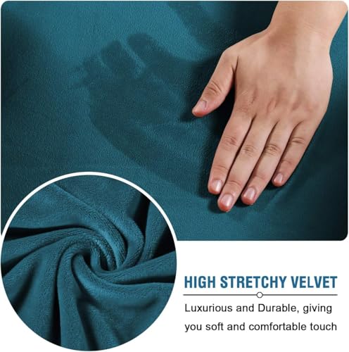 High Stretch Sofa Slipcover 4 Piece Cover Velvet Furniture Protector Form Fit Thick Velvet Extra Large Sofa Cover for 3 Cushion Couch Width Up to 97 Inch (3 Cushion Large Sofa / Deep Teal)