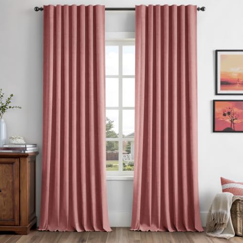 100% Blackout Linen Curtains 42 x 96 Inch Dusty Rose Pink 2 Panels (Dusty Rose / 42"W x 96"L (Pack of 2))