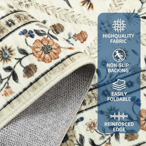 6x9 Machine Washable Area Rugs for Living Room Floral Stain Resistant Soft Carpet Vintage Low Pile Non Slip Non (Beige/Sand / 6' x 9' (Rectangular))