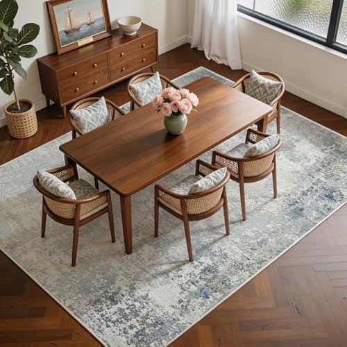 8x10 Washable Area Rugs for Living Room (8' x 10' (Rectangular) / Wathet-griege-maize Yellow-brown-beige-blue-white)