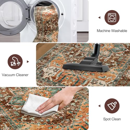 Washable Runner Rug (3' x 6' / Rust/Dull Teal)
