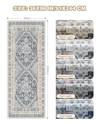 3x8 Runner Rug Non Slip Washable Rugs for Entryway (Blue/Beige / 3' x 8' (Runner))