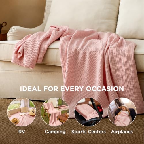 100% Cotton Muslin Blanket Queen Size for Bed (05 - Pink / Queen (90" X 90"))