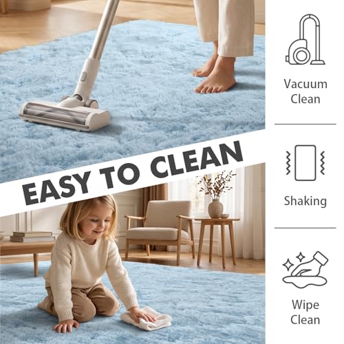 5x7 Ft Shag Area Rug for Bedroom (Db Light Blue / 5' X 7' (Rectangular))