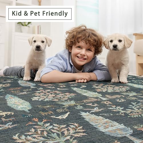Washable Rugs 8x10 Area Rug for Living Room (8' x 10' (Rectangular) / Tree of Life- Dark Green)