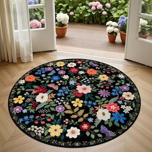 Round Area Rug Living Room (Black / 4' (Round))