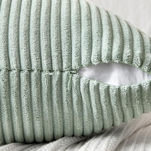 Greyish Green Decorative Throw Pillow Covers 16x16 Inch for Couch Bed Sofa Spring Decor Pack of 2 Boho Farmhouse Throw Pillows Soft Cross Corduroy Patchwork Textured Cushion Cases (16" x 16" (Pack of 2) / Greyish Green)