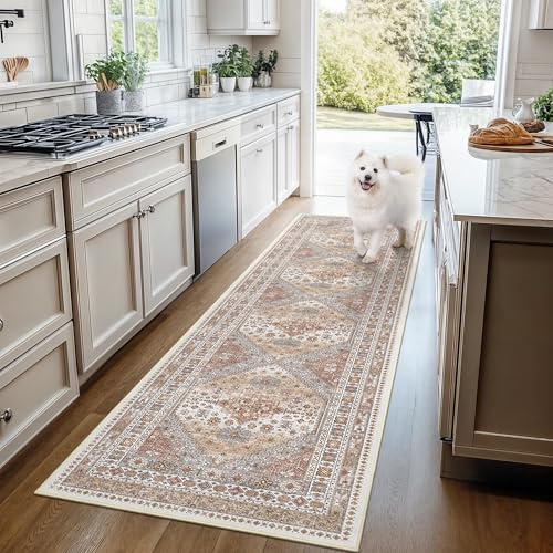 Runner Rug 2x6 Vintage Non Slip Washable Rugs for Hallways (Orange / 2' x 6' (Runner))