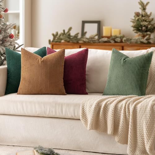 Soft Corduroy Decorative Throw Pillow Covers Christmas Green 20x20 (20" x 20" (Pack of 4) / Christmas Green)