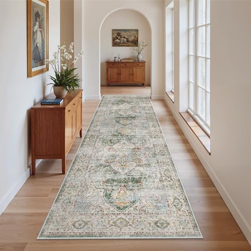 Kitchen Runner 2'6''x8' Soft Rug Runners for Hallways (Green / 2'6" x 8' (Runner))
