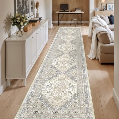 Washable Runner Rug 2.5x16 (Beige / 2'6" x 16' (Runner))
