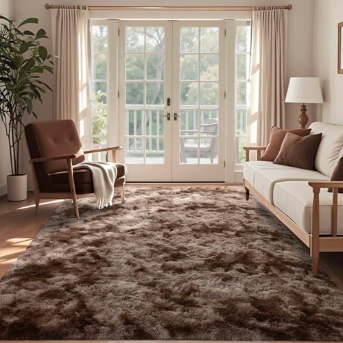 4x6 Ft Shag Brown Area Rug for Bedroom Living Room (Ac Tie Dyed Coffee / 4' X 6' (Rectangular))