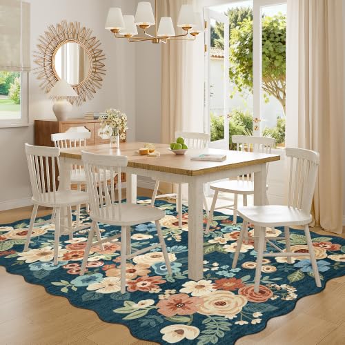 6x9 Area Rugs Floral Washable Living Room Rug Non Slip Prussian Blue (Prussian Blue (Big) / 6' x 9' (Rectangular))
