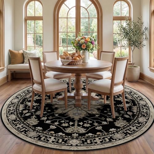 Washable Area Rug (Black/Neutral / 7' (Round))