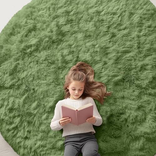 Green Round Rugs for Bedroom (7 Ft Round / Green)