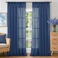 Navy Blue Linen Curtains 84 Inches Long (Navy / 52"W x 84"L (Pack of 2))
