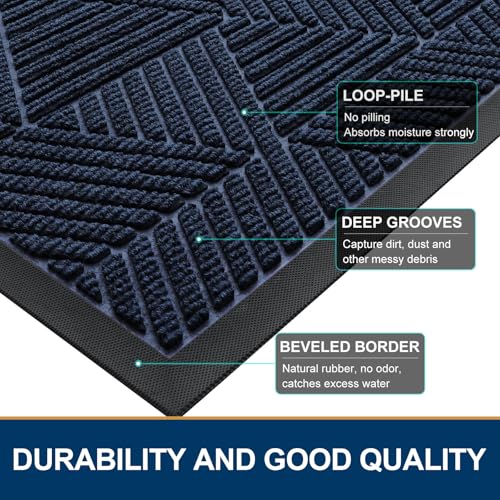 Half Circle Front Door Mat Outside Entrance (Navy Blue / 47" X 32")