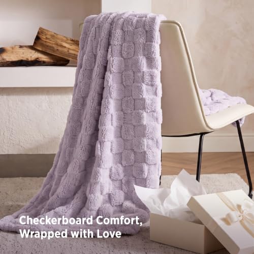 Checkered Soft Cozy Twin XL Blanket for Bed (04 Lavender Fog / Twin XL (66" X 90"))