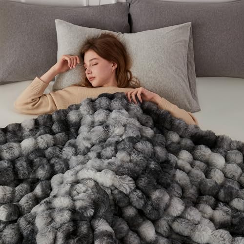 Soft Bubble Faux Fur Throw Blanket (Tie-dye Light Grey / 60“x80”)