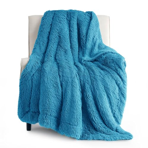 Faux Fur Fluffy Sherpa Blanket Couch Throw Bright Blue 50"x60" (21- Bright Blue / Throw (50" X 60"))