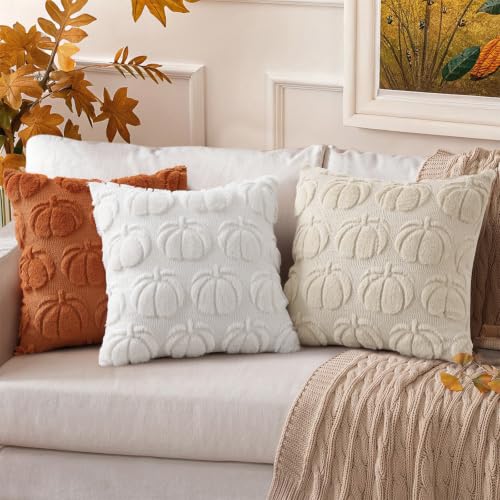 Fall Beige Pumpkin Faux Fur Throw Pillow Covers 18x18 Set of 2 (Beige / 18" x 18" (Pack of 2))