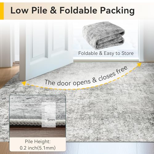 Washable Runner 2'x6' Abstract Area Rug for Hallway Gray White (Gray/White / 2' x 6' (Runner))