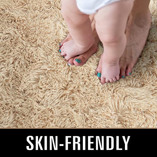 Super Soft Shaggy Rugs Fluffy Carpets 9x12 Feet (9' x 12' (Rectangular) / Light Tan)