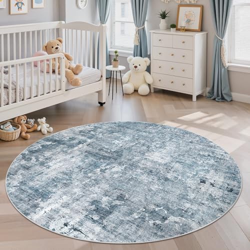 Abstract 5x5 Round Rug 5ft Circle Living Room Rugs (Blue/Grey / 5' (Round))