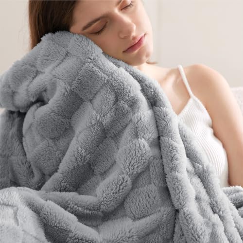 Checkered Fleece Throw Blankets for Bed (Silver Grey / Throw XL (50" X 70"))