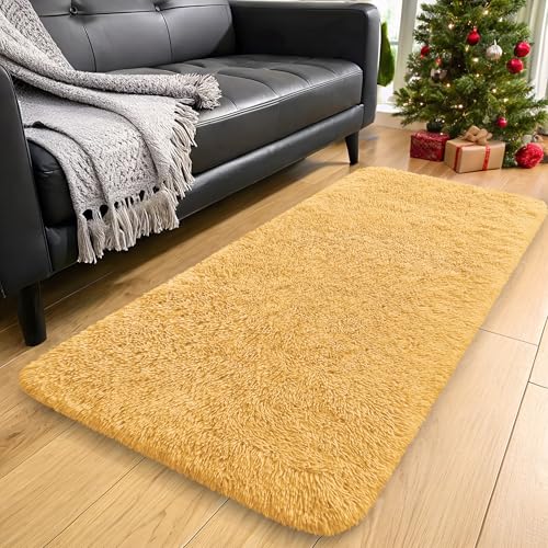 2x8 Machine Washable Runner Rugs for Hallway (2x8 Ft / Mustard Yellow)