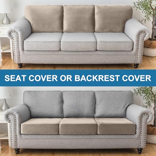 Couch Cover Stretch Velvet Sofa Cushion Cover 2 (Taupe / 2PC Seater or Backrest)