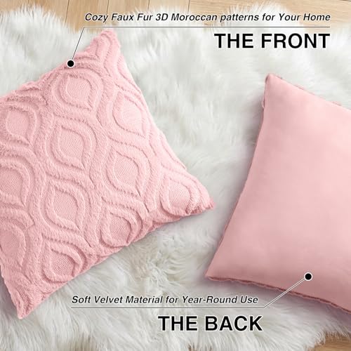 Faux Fur Plush Soft Pink Throw Pillow Covers 24x24 Set of 2 (24" x 24" (Pack of 2) / Pink)