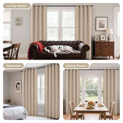Blackout Curtains 54 Inch Length 2 Panels Set (Light Beige / 52"W x 54"L (Pack of 2))