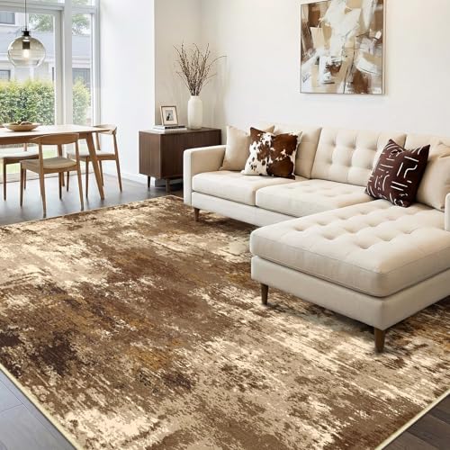 Washable 6'x9' Abstract Area Rug for Living Room Brown Tan (Brown/Tan / 6' x 9' (Rectangular))