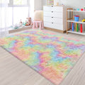 Small Fluffy Rainbow Colorful Area Rug for Girls Bedroom 3x5 Kawaii Tie Dye Rug Fuzzy Unicorn Throw Rug for Living Room Kids Nursery Baby Princess Room Living Room Home Decor Aesthetic Carpets (Tie-dyed Rainbow / 3' x 5' (Rectangular))