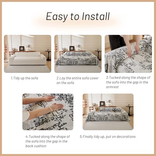 Boho Couch Cover Sofa Covers (71" x 118" / 9# Dark Grey Maze)
