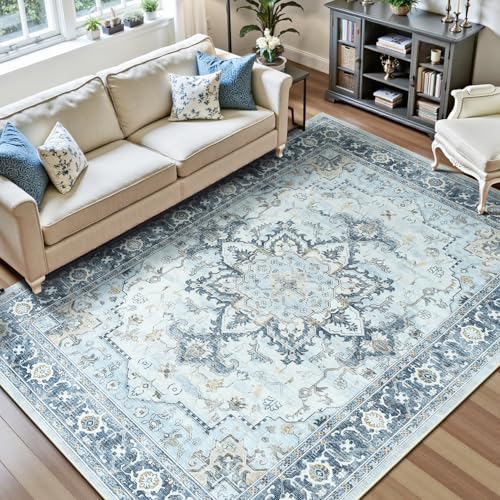9x12 Light Blue Rugs for Bedroom Living Room (Sunflower Blue/Gold / 9' x 12' (Rectangular))