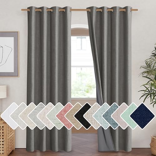 Grizzle Gray Vintage Linen 100% Blackout Curtains for Living Room (52"W x 90"L (Pack of 2) / Grizzle Gray)