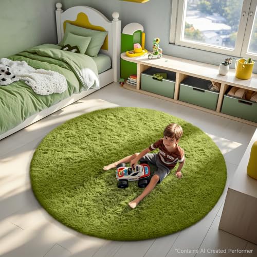 Round Rug 6Ft Green Circle Area Rug (7- Green / 6' (Round))