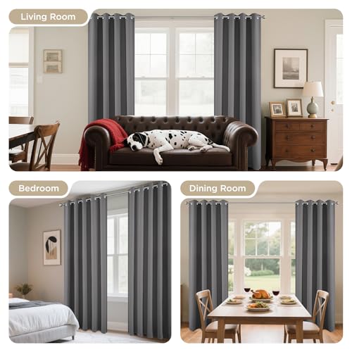 Grey Blackout Curtains for Bedroom 63 Inch 2 Panels with Grommet (Light Grey / 42"W x 63"L (Pack of 2))