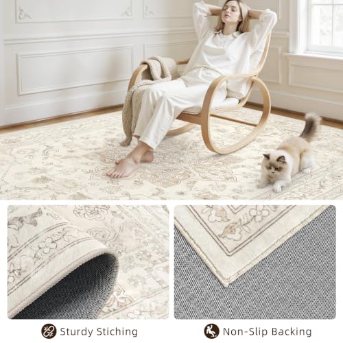 5x7 Area Rugs Living Room (Beige White / 5' x 7' (Rectangular))