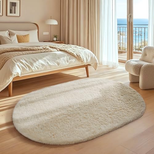 4x6 Oval Ivory Rugs for Bedroom Living Room Washable (2- Ivory / 4' x 6' (Oval))