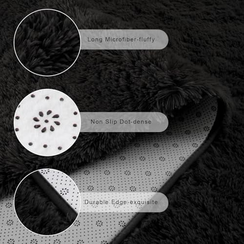 Soft Area Rugs for Bedroom Living Room Plush Fluffy Rug 6x9 (Black / 6' x 9' (Rectangular))