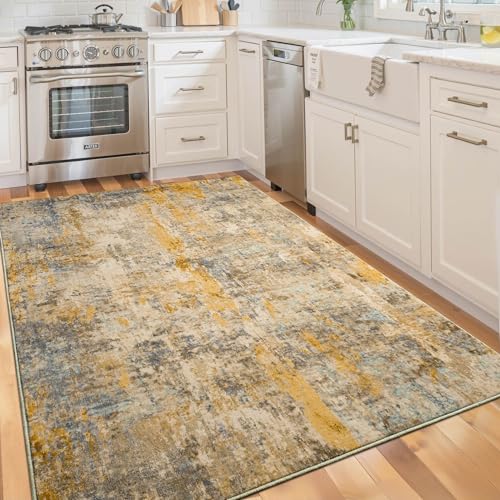 Entryway Rug 3x5 Beige Bedroom Area Rug Washable Non Slip Abstract Boho Rugs for Indoor Entry (Beige / 3' x 5' (Rectangular))
