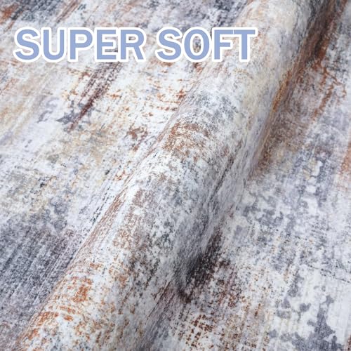 Abstract Runner Rug 3x12 Ft Washable Runners for Hallways (Orange/Brown/Grey / 3' x 12' (Rectangular))