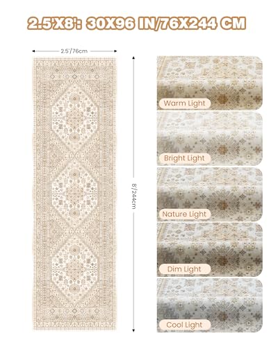 Kitchen Runner Rug Non Slip Washable Rugs 2.5x8 (Cream/Beige / 2'6" x 8' (Runner))