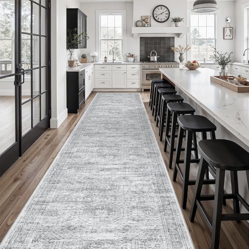 Washable Hallway Runner Rug 3x16 Kitchen Entry Rugs Non (Grey / 3' x 16' (Runner))